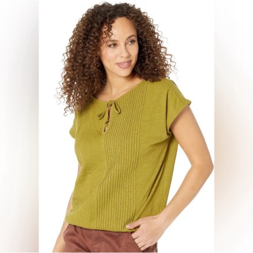 PrAna Ocupas Popover Top Pleated Blouse With Tie Accent NWT